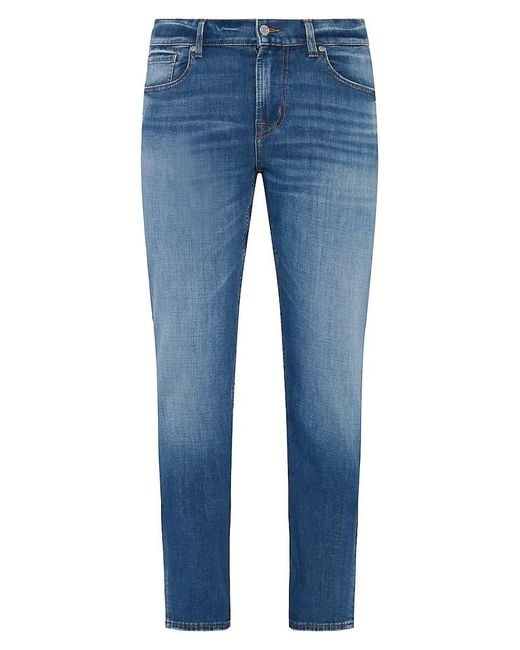 7 For All Mankind Blue Slimmy Mid-Rise Slim-Skinny Jeans for men