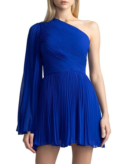 Zac Posen Blue Asymmetric Pleated Chiffon Minidress