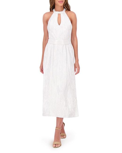 Kensie White Foiled Pleated Maxi-Dress
