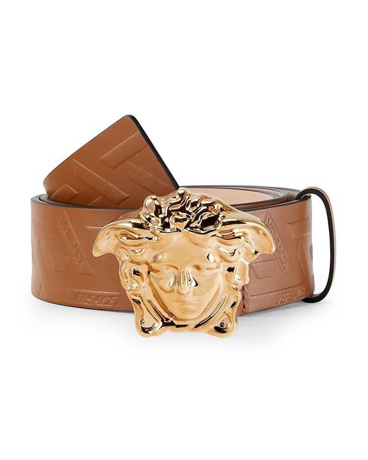 Versace Brown Medusca Buckle Embossed Leather Belt for men