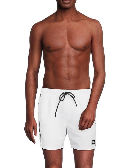 Karl Lagerfeld White Modern Euro Logo Drawstring Shorts for men