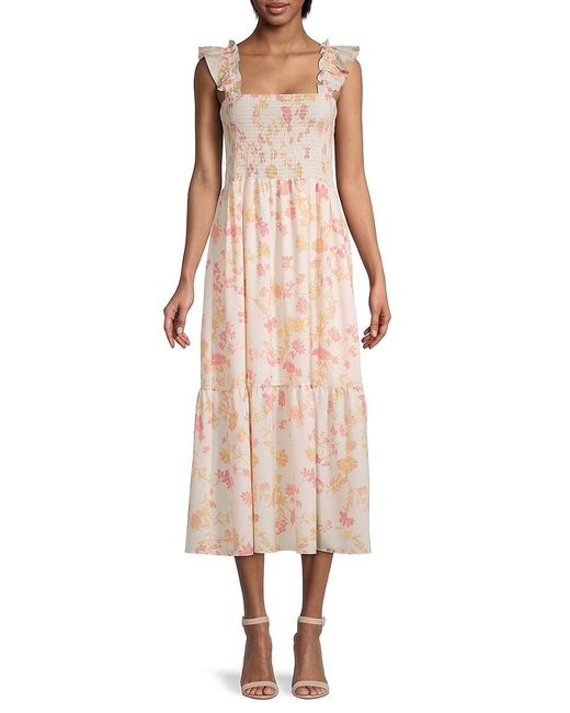 French Connection Synthetic Diana Verona Smocked Tiered Midi Dress in
