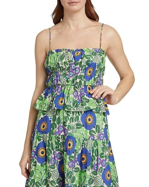 RHODE Blue Julieta Geometric Floral Shirred Top