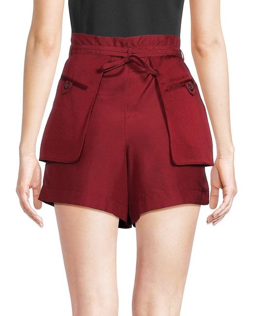 Valentino Red Belted Silk Shorts