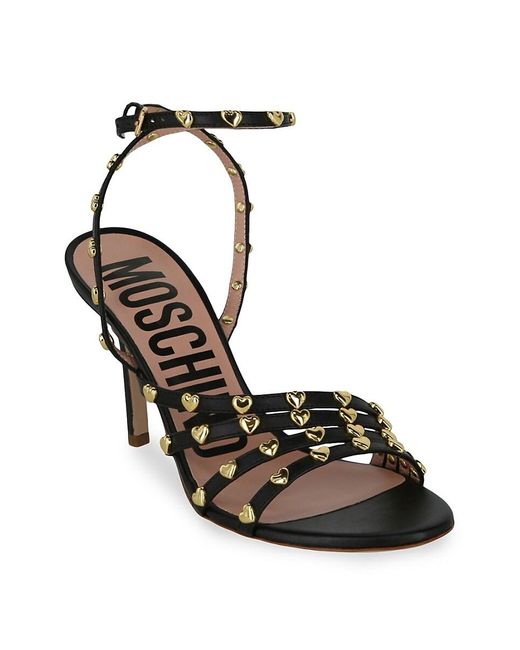 Moschino Black Heart Stud Leather Sandals