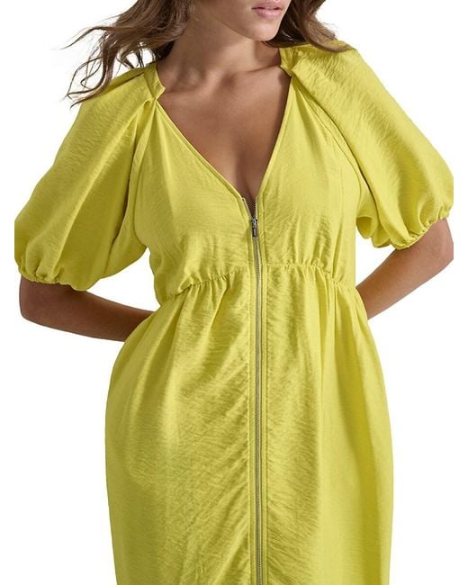 DKNY Yellow Puff-Sleeve Zip-Front Woven Dress