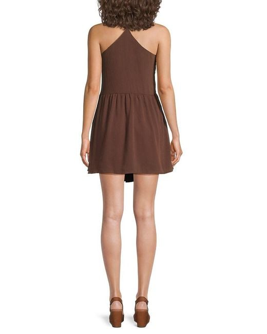 Noisy May Brown Asymmetric Spaghetti-Strap Minidress