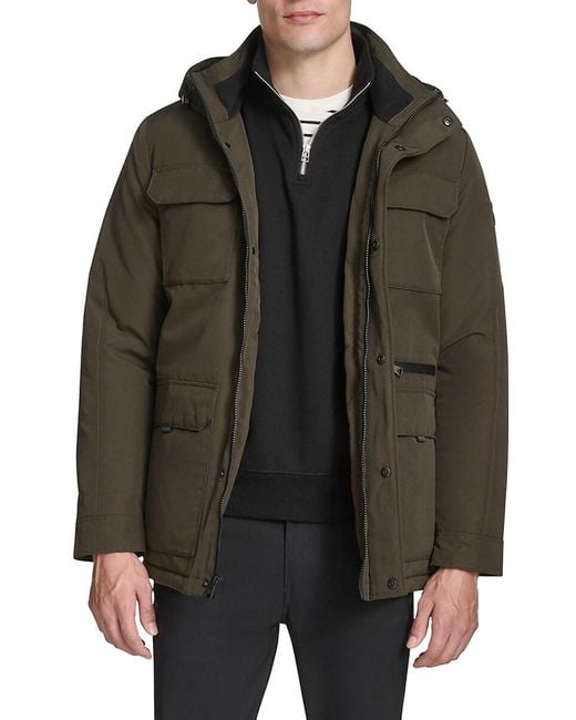 Kenneth Cole Black Oxford Weave Regular Fit Parka for men
