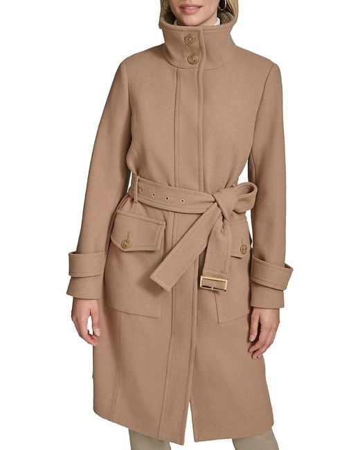 Andrew Marc Natural Scout Belted Wool Blend Longline Coat