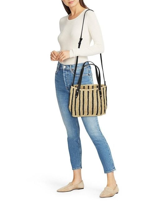 Rag & Bone Multicolor Raffia Leather Trim Tote Bag