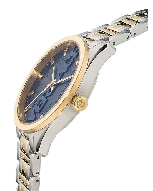 Versace Blue V Vertical Two Tone Ip Goldtone Stainless Steel Bracelet Watch for men