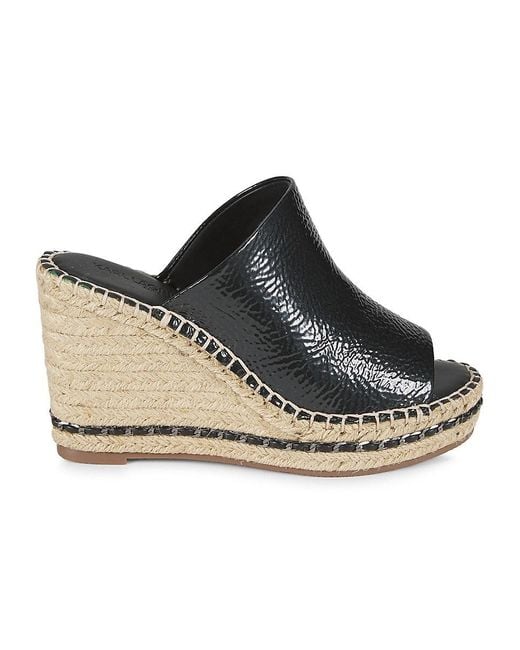 Karl Lagerfeld Black Carina 95mm Leather Wedge Espadrille Sandals