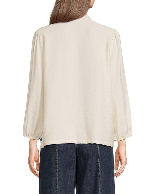 Nautica White Pintuck Split Neck Top