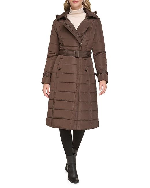 Kenneth Cole Brown Quilt Trench Puffer Jacket