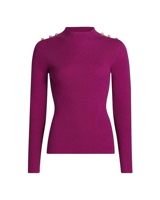 Tahari Green The Yana Rib-Knit Mock-Turtleneck Sweater
