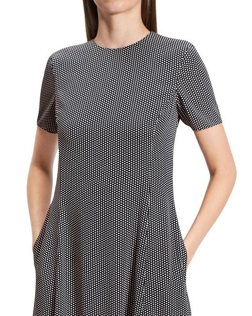 Theory Black Birdseye A-Line Flare Midi-Dress