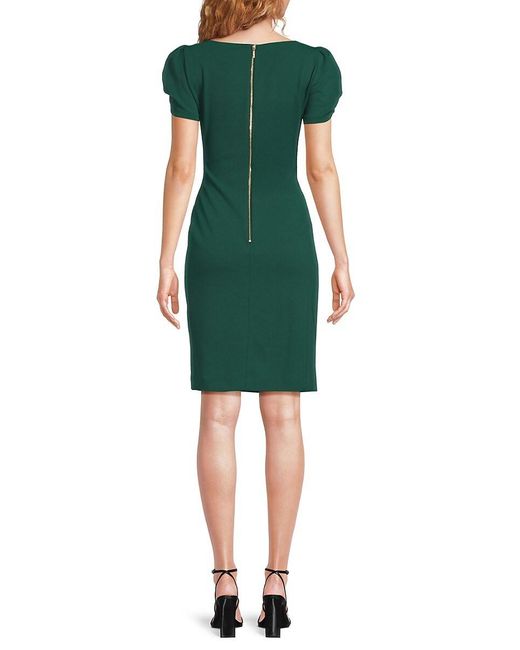 Karl Lagerfeld Women's Green Scuba Ruched Puff-Sleeve Dress