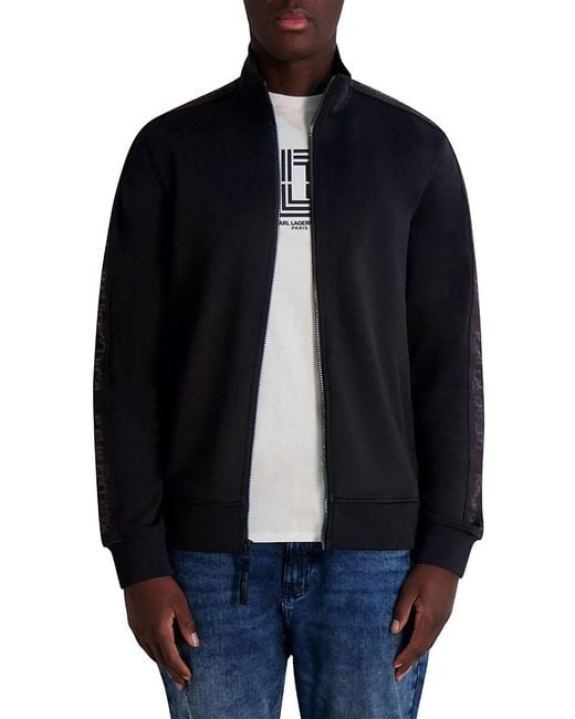 Karl Lagerfeld Black Scuba Mock Collar Track Jacket for men