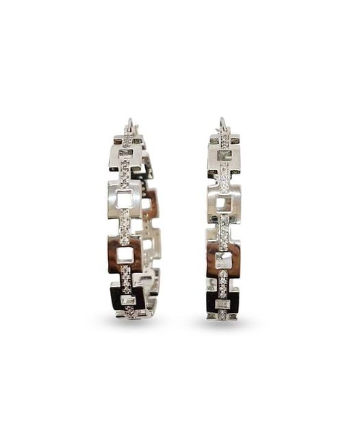 SAVIENE White Square Link Cubic Zirconia Pave Hoop Earrings