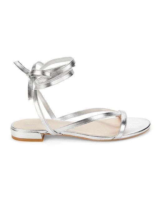 Stuart Weitzman Anita Metallic Leather Ankle Strap Flat Sandals in White |  Lyst Canada