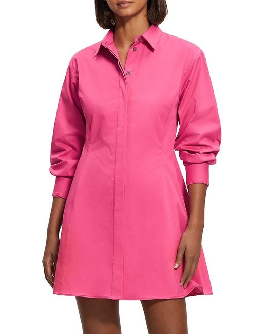 Theory Sculpted Mini Shirtdress in Pink | Lyst UK