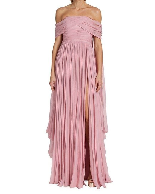 Pamella Roland Pink Gathered Off The Shoulder Gown