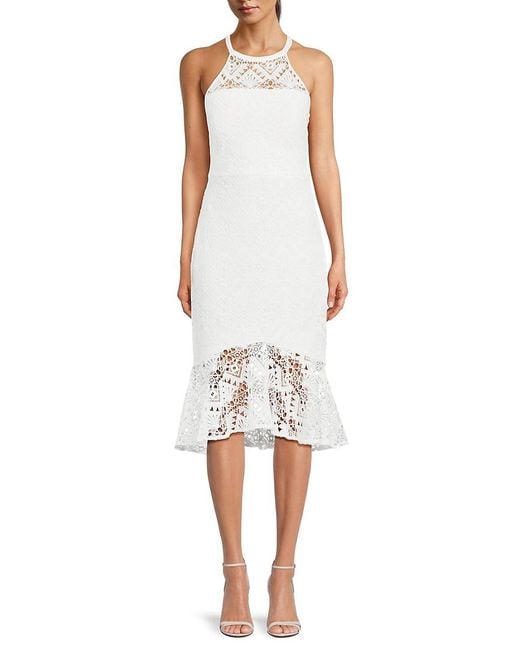 Guess White Lace Halterneck Midi Dress