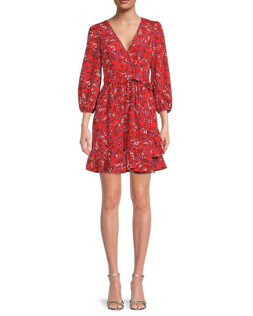 Eliza J Synthetic Floral Print Belted Dress in Red | Lyst Canada