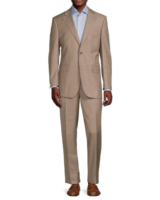Saks Fifth Avenue Natural Saks Fifth Avenue Classic Fit Crosshatch Wool Suit for men