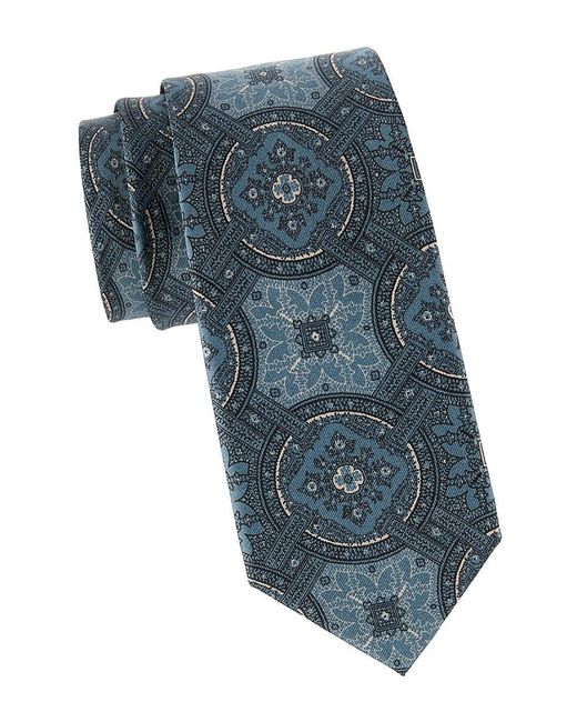 Brioni Blue Print Silk Tie for men