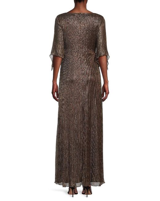 Marina Brown Butterfly Sleeve Pleated Gown