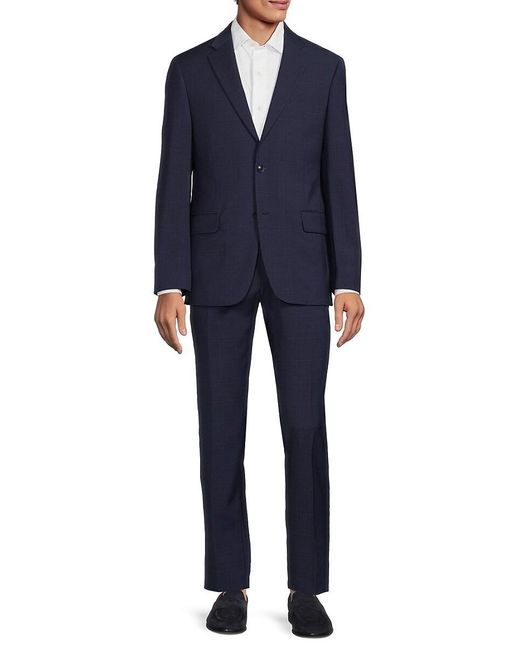 Tommy Hilfiger Blue Plaid Wool Blend Suit for men