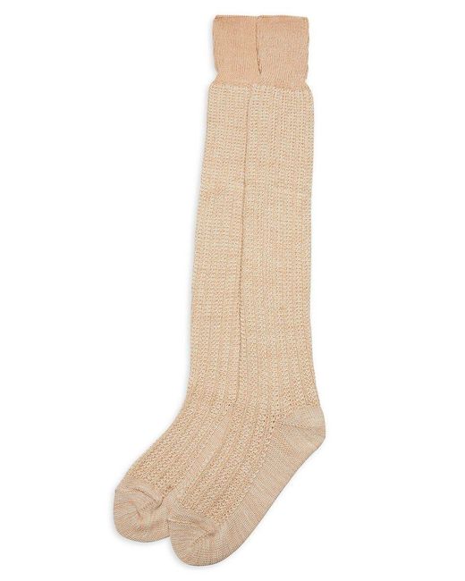 French Connection Textured Thigh High Socks in Natural Lyst