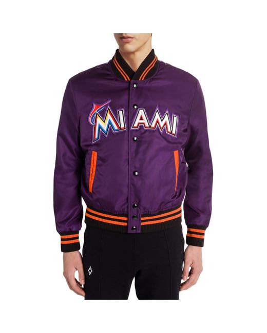 Marcelo Burlon Purple Miami Marlins Satin Bomber Jacket for men