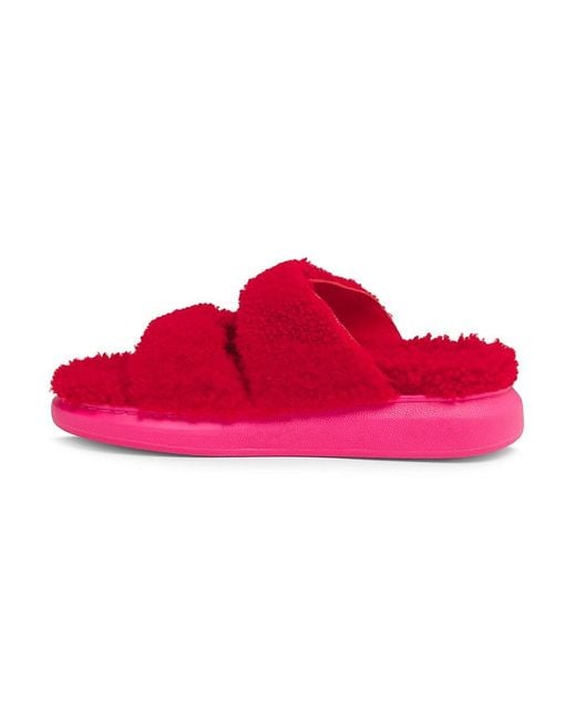 Alexander McQueen Red Shearling Platform Sandals