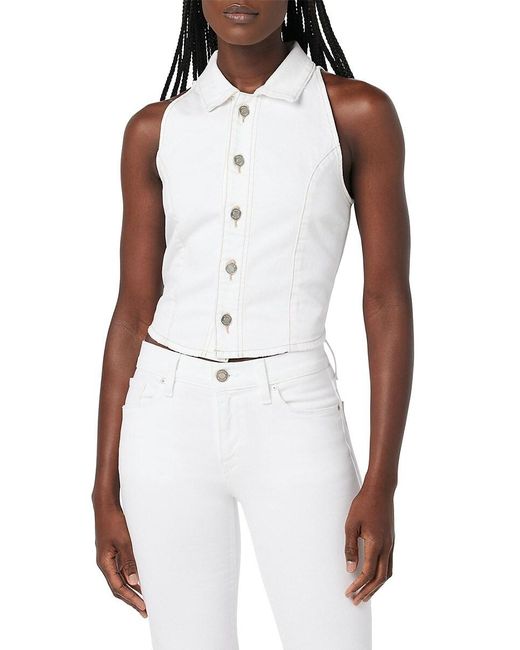 Hudson White Sleeveless Denim Cropped Shirt