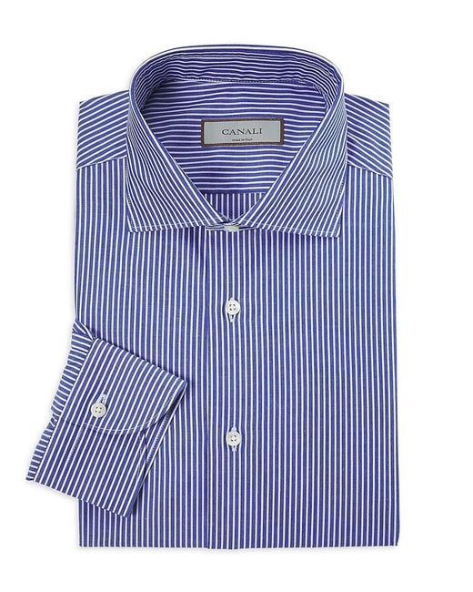 Canali Blue Striped Cotton Dress Shirt for men