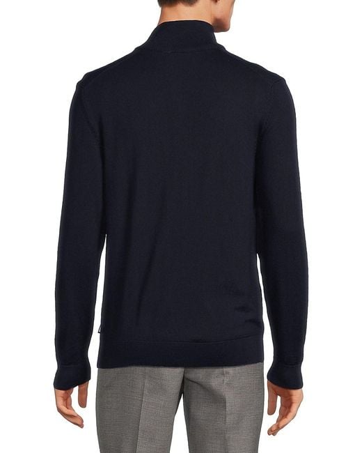 Boss Blue Ofilato Mockneck Quarter-Zip Virgin Wool Blend Sweater for men