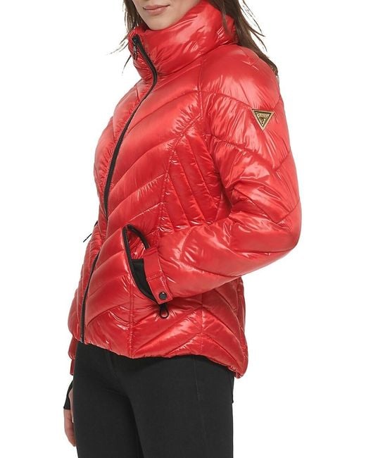 Guess Quilted Puffer Jacket in Red | Lyst UK