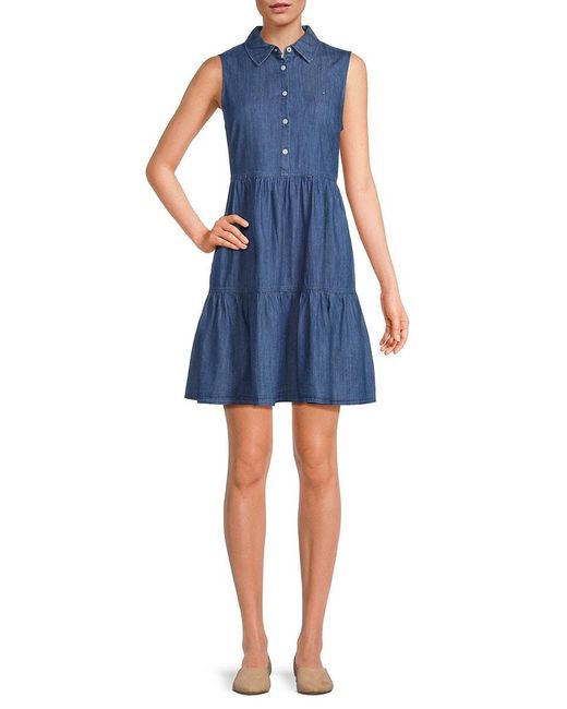 Tommy Hilfiger Blue Fit & Flare Tiered Mini Denim Dress