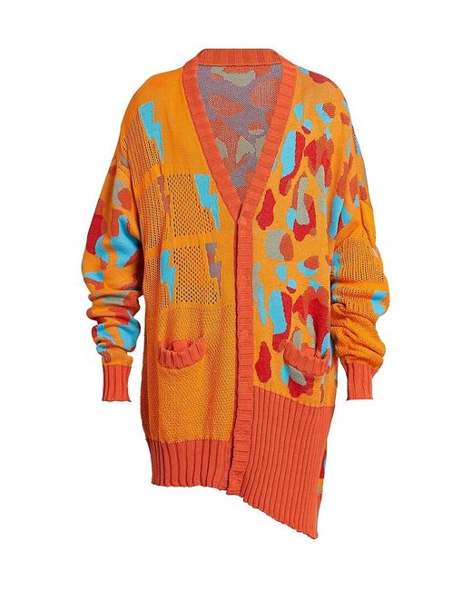 Members of The Rage Orange Jaquard Asymmetrical Cotton Cardigan for men