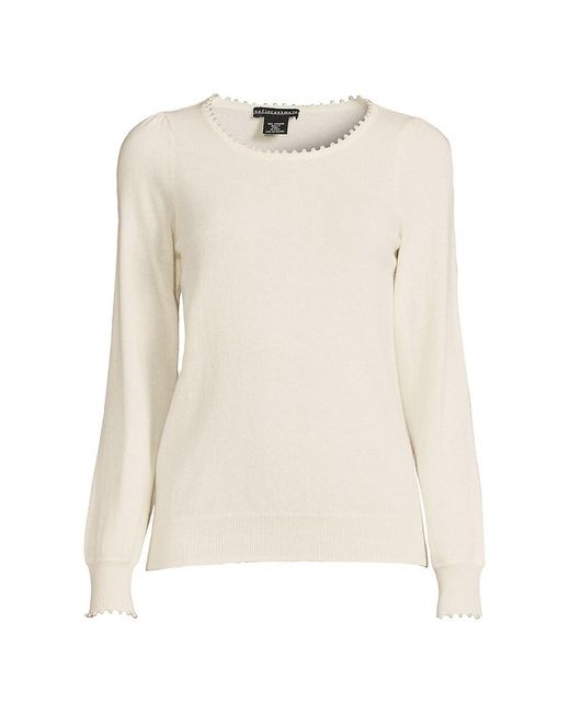 Sofia Cashmere White Pearl Studded Cashmere Sweater