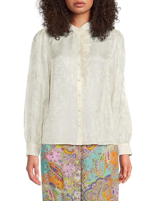 Robert Graham White Brigitte Jacquard Button-Front Blouse