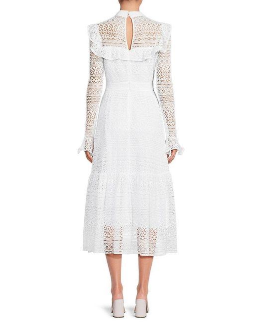 Rachel Parcell Embroidered Ruffle Lace Midi Dress in White | Lyst