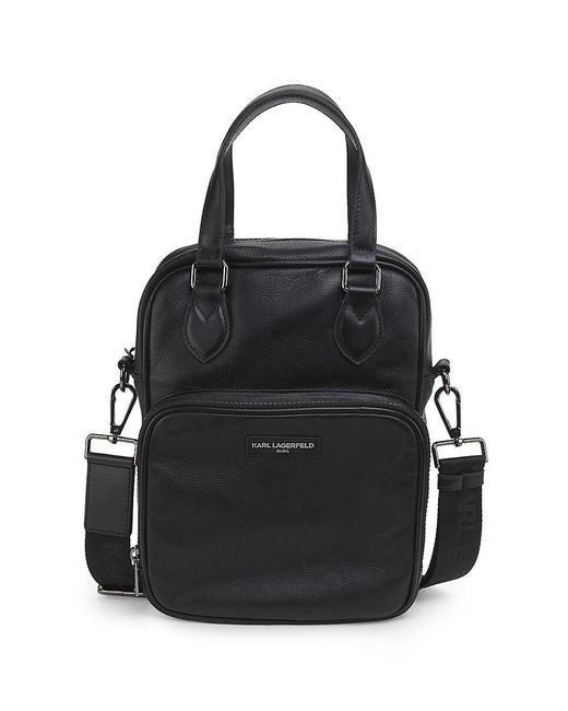 Karl Lagerfeld Black Logo Leather Shoulder Bag for men