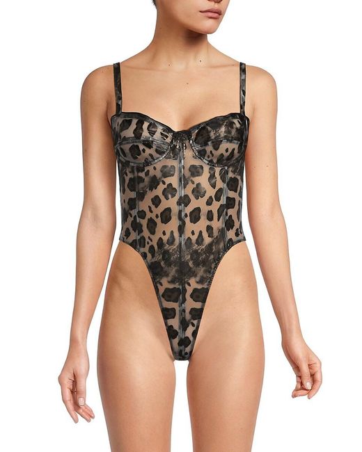 LAQUAN SMITH Black Leopard Print Sheer Bodysuit