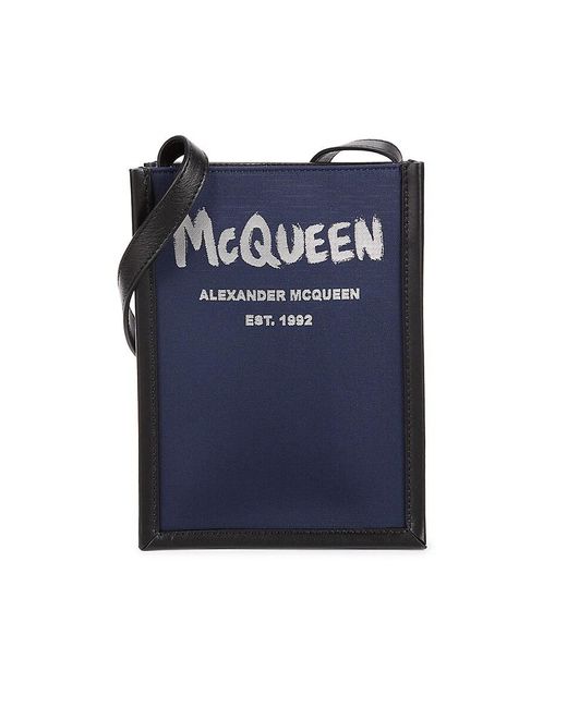 Alexander McQueen Blue Edge Mini Logo Leather Crossbody Bag for men
