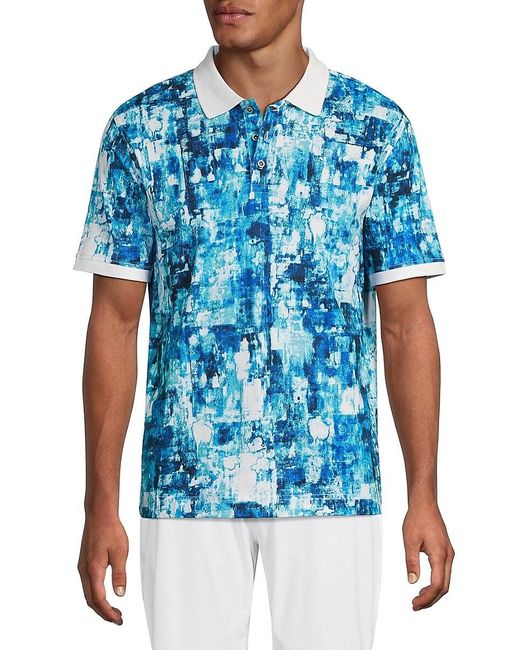 Robert Graham Blue Godino Abstract Print Cotton Polo Shirt for men