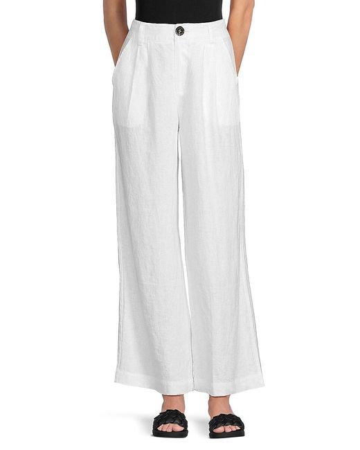 Saks Fifth Avenue White Wide Leg 100% Linen Pants