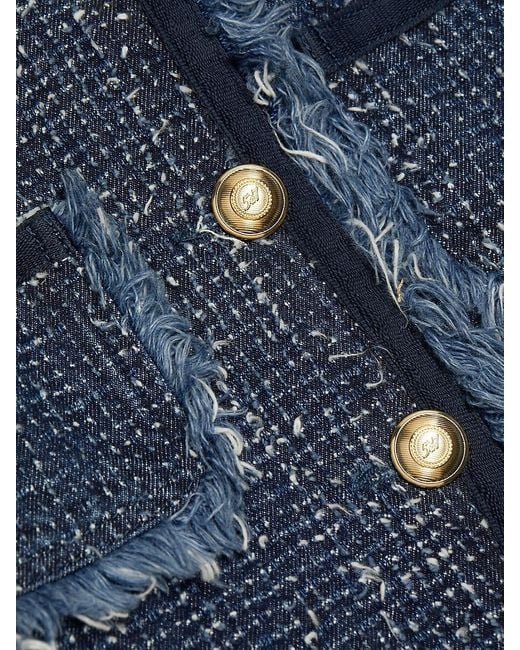 Cinq À Sept Blue Denim Bouclé Tailored Jacket